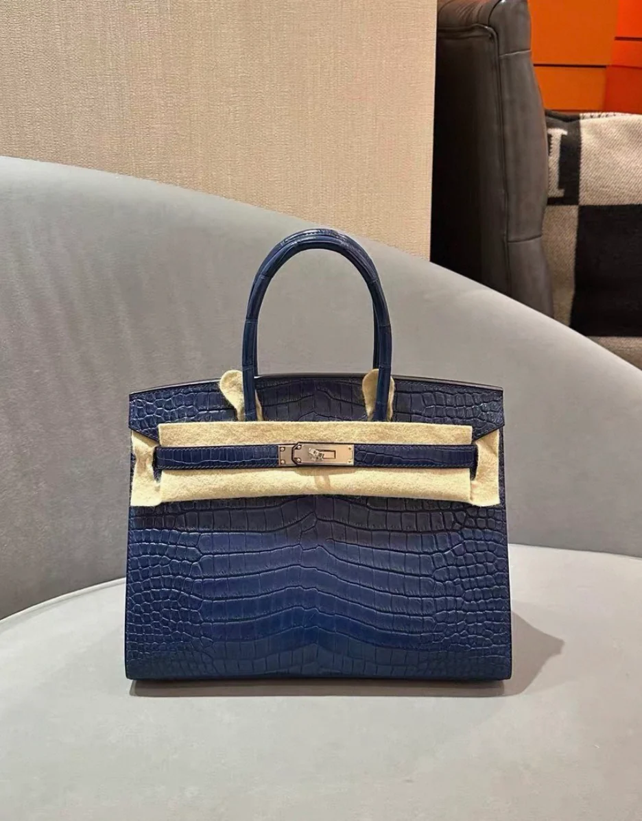 Hermes Birkin 30 Sellier Blue Indigo Matter Crocodile Leather Palladium Hardware - Image 6