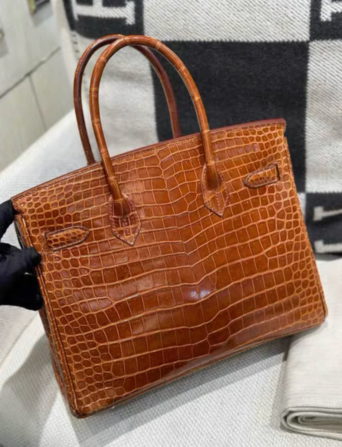 Hermès Birkin 30 shiny Alligator Fauve Barenia Palladium Hardware - Image 2
