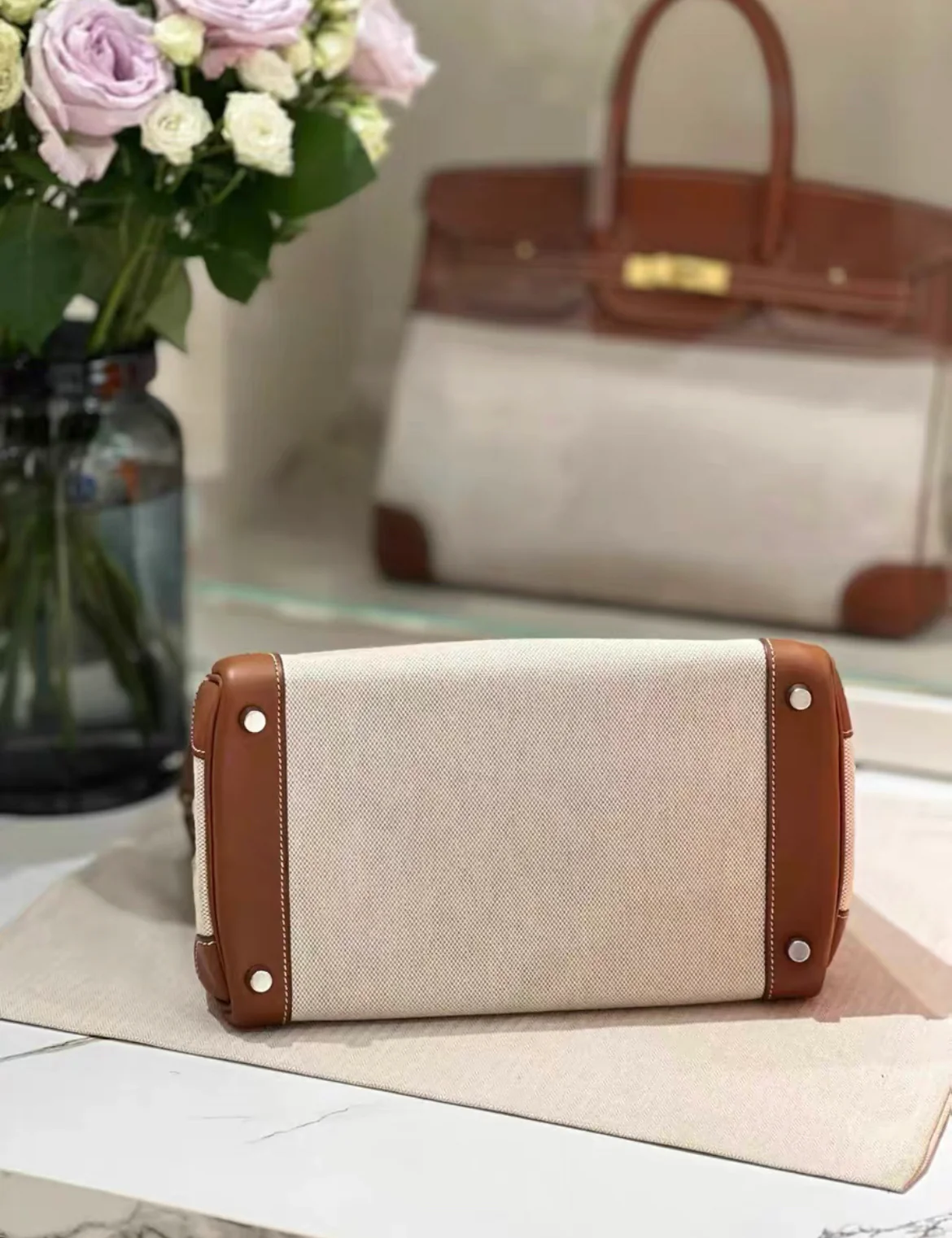 Hermès Birkin 30 Toile H and Brown Swift Palladium Hardware - Image 4