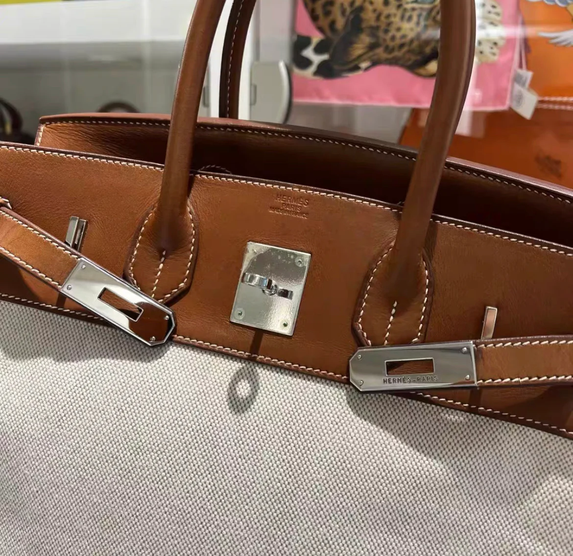 Hermès Birkin 30 Toile H and Brown Swift Palladium Hardware - Image 5
