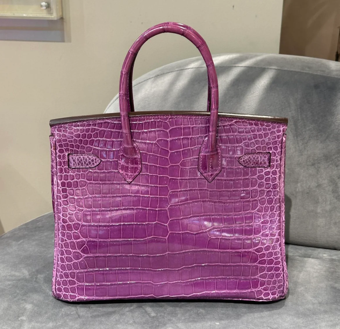 Hermès Birkin 30 Violet Shiny Porosus Crocodile White Gold Diamond Hardware - Image 4