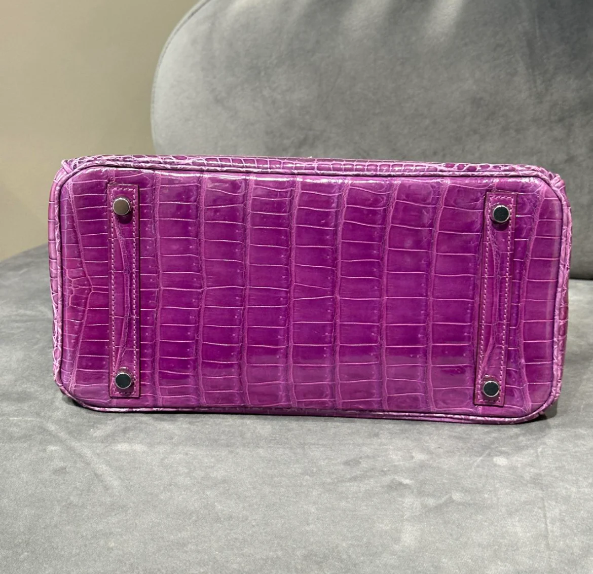 Hermès Birkin 30 Violet Shiny Porosus Crocodile White Gold Diamond Hardware - Image 9