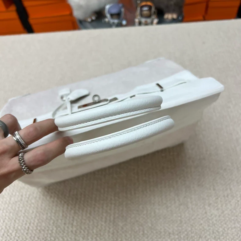 Hermes Birkin 35 Toile & 01 pure white Togo leather palladium hardware - Image 3