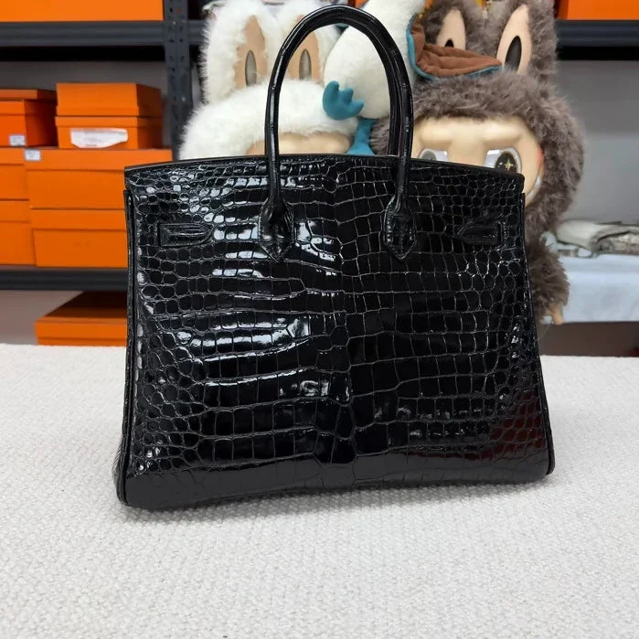 Hermes Birkin 35 black shiny crocodile leather gold hardware - Image 2