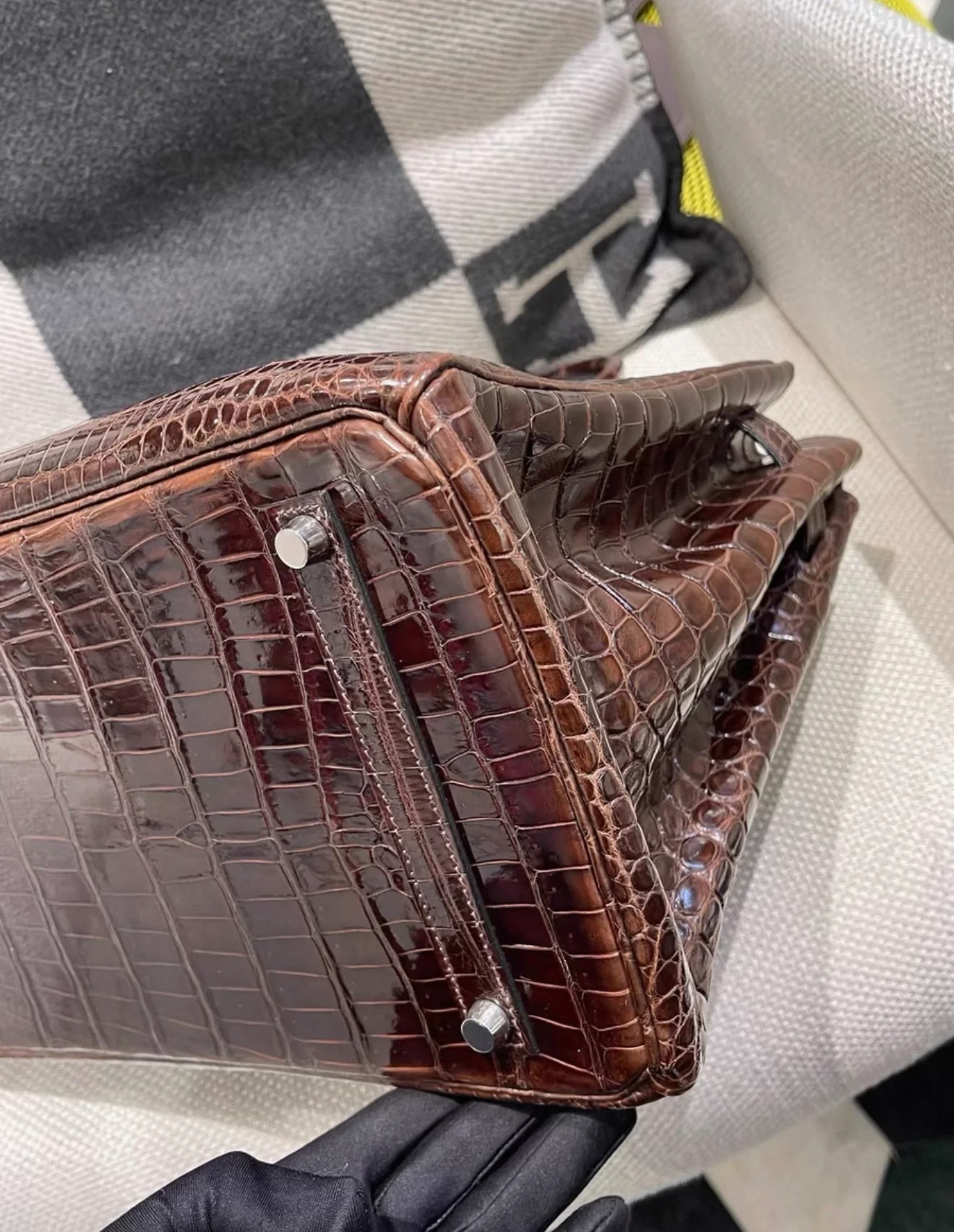 Hermes Birkin 35 brown shiny crocodile leather palladium hardware - Image 5