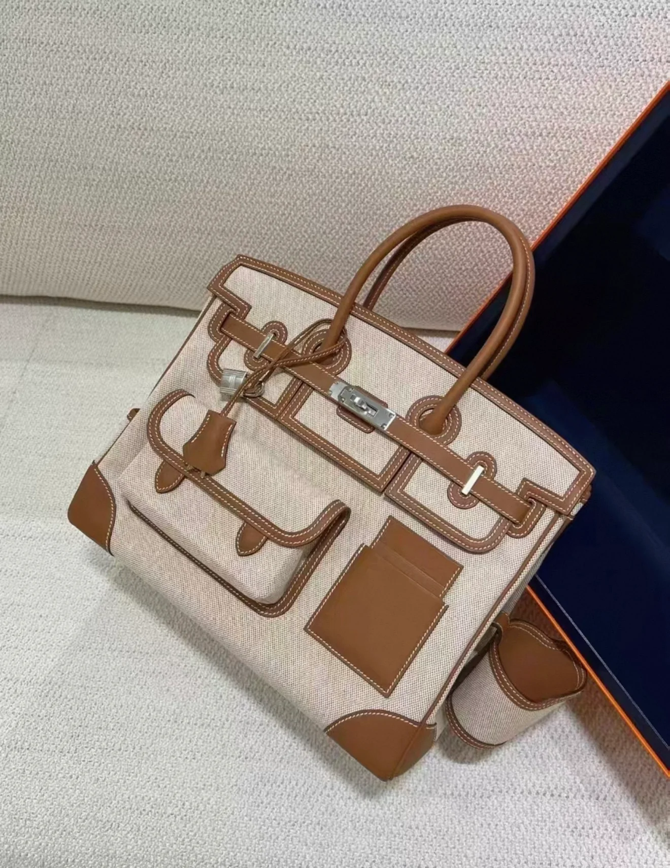 Hermes Birkin 35 Cargo Toile Gold Swift Leather Palladium Hardware