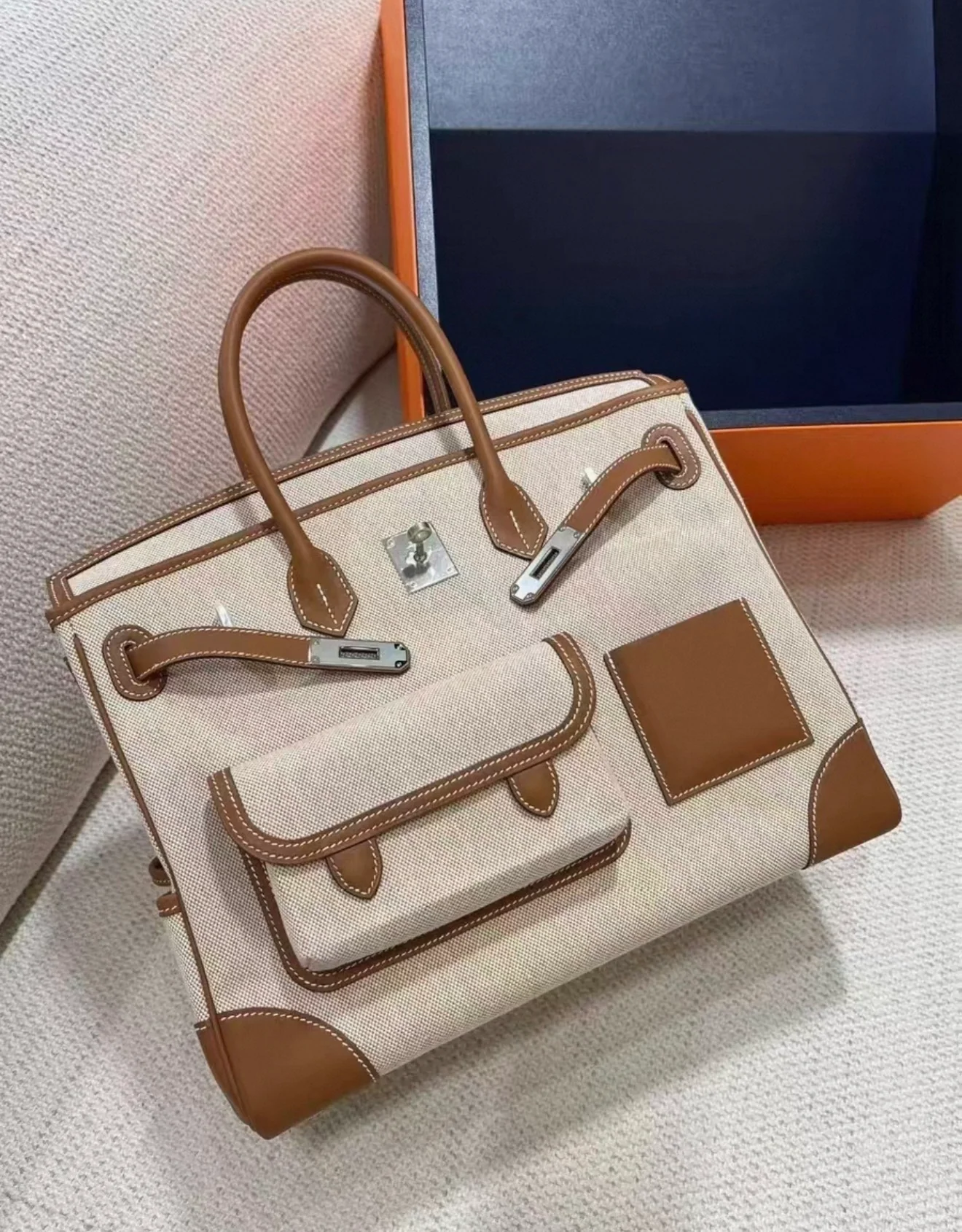 Hermes Birkin 35 Cargo Toile Gold Swift Leather Palladium Hardware - Image 3