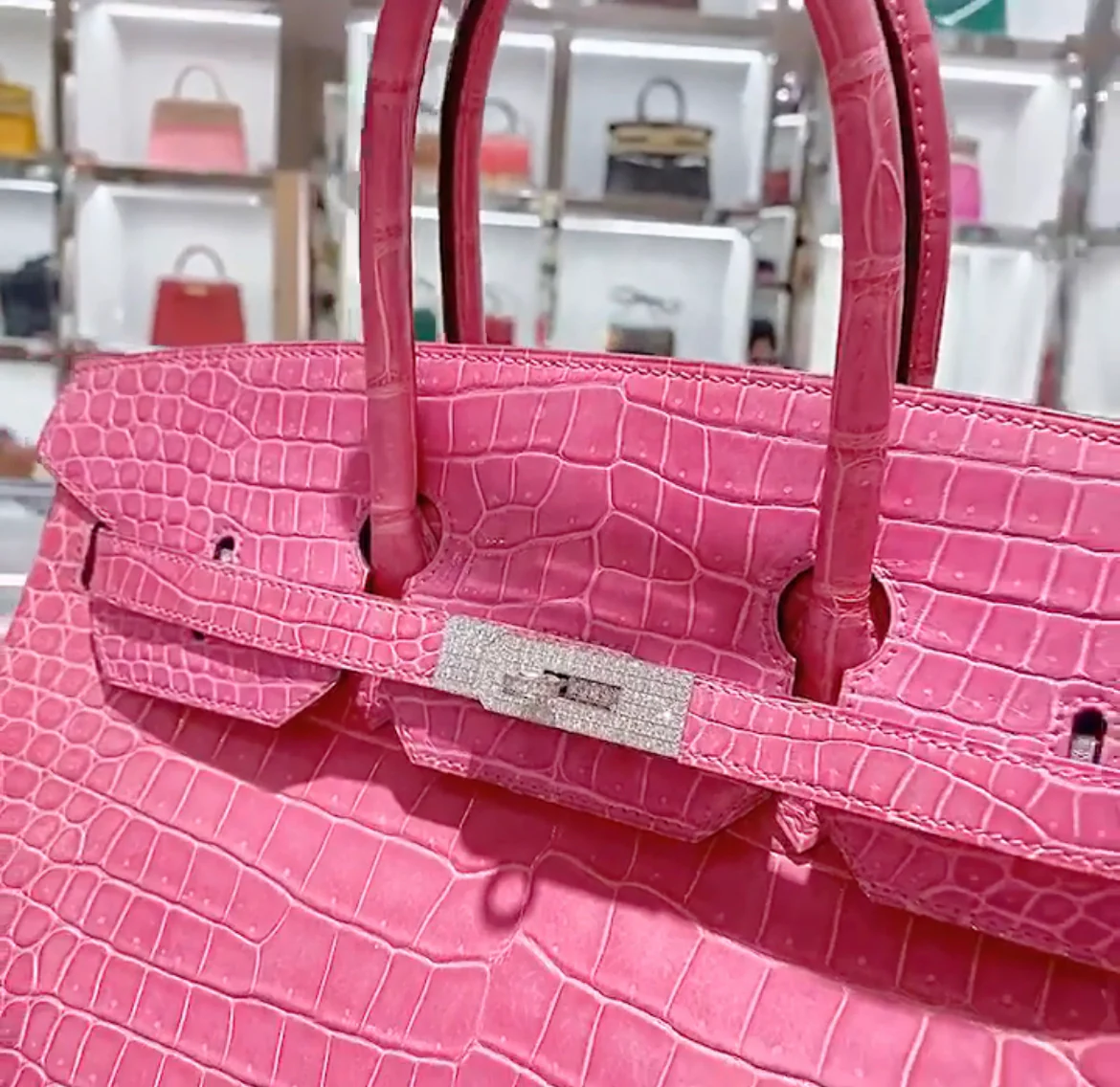 Hermes Birkin 35 Crocodile Porosus white gold with diamonds bag - Image 3