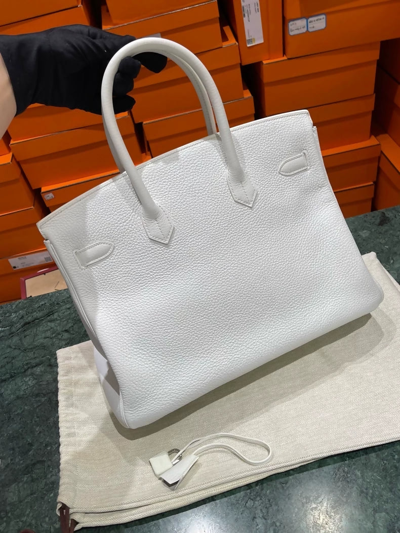 Hermes Birkin 35 white/pearl gray togo leather with red lizard leather palladium hardwre - Image 2