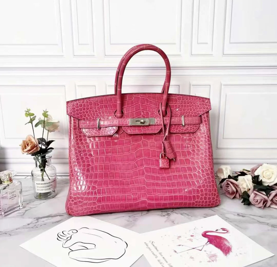 Hermes Birkin 35 Rose Pourpre Shiny Porosus Crocodile Palladium Hardware - Image 3