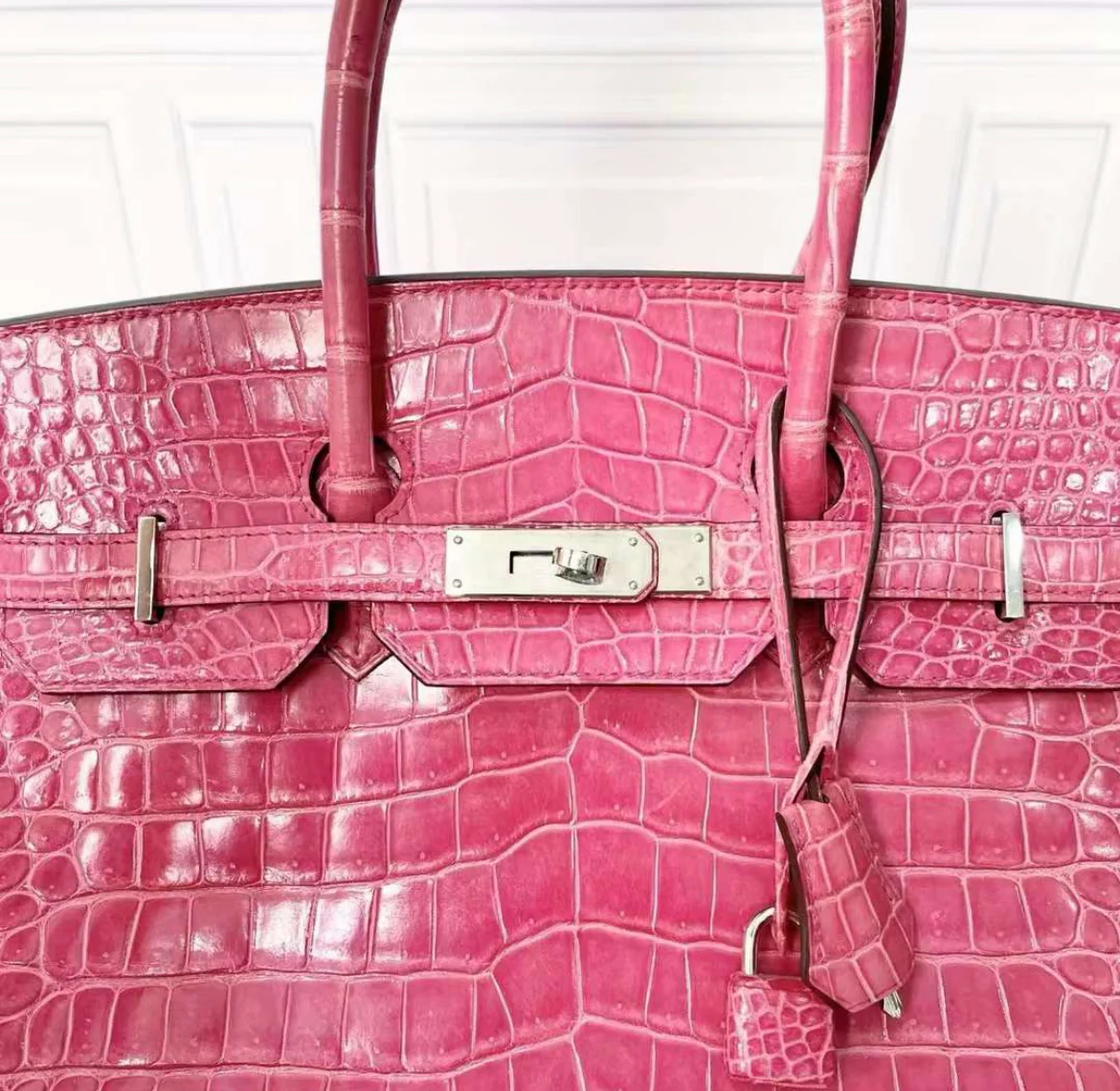 Hermes Birkin 35 Rose Pourpre Shiny Porosus Crocodile Palladium Hardware - Image 6