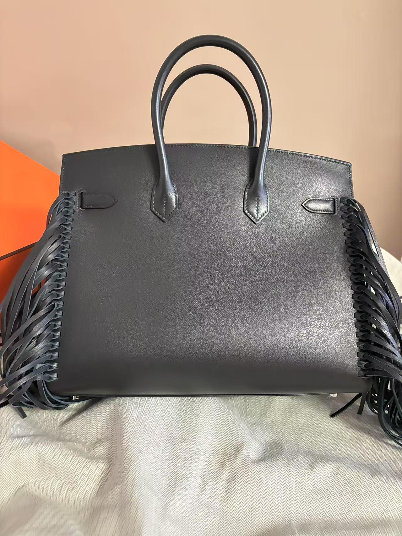 Hermès Birkin 35 Sellier Black Anate Fringe Evercolor leather Palladium Hardware - Image 2