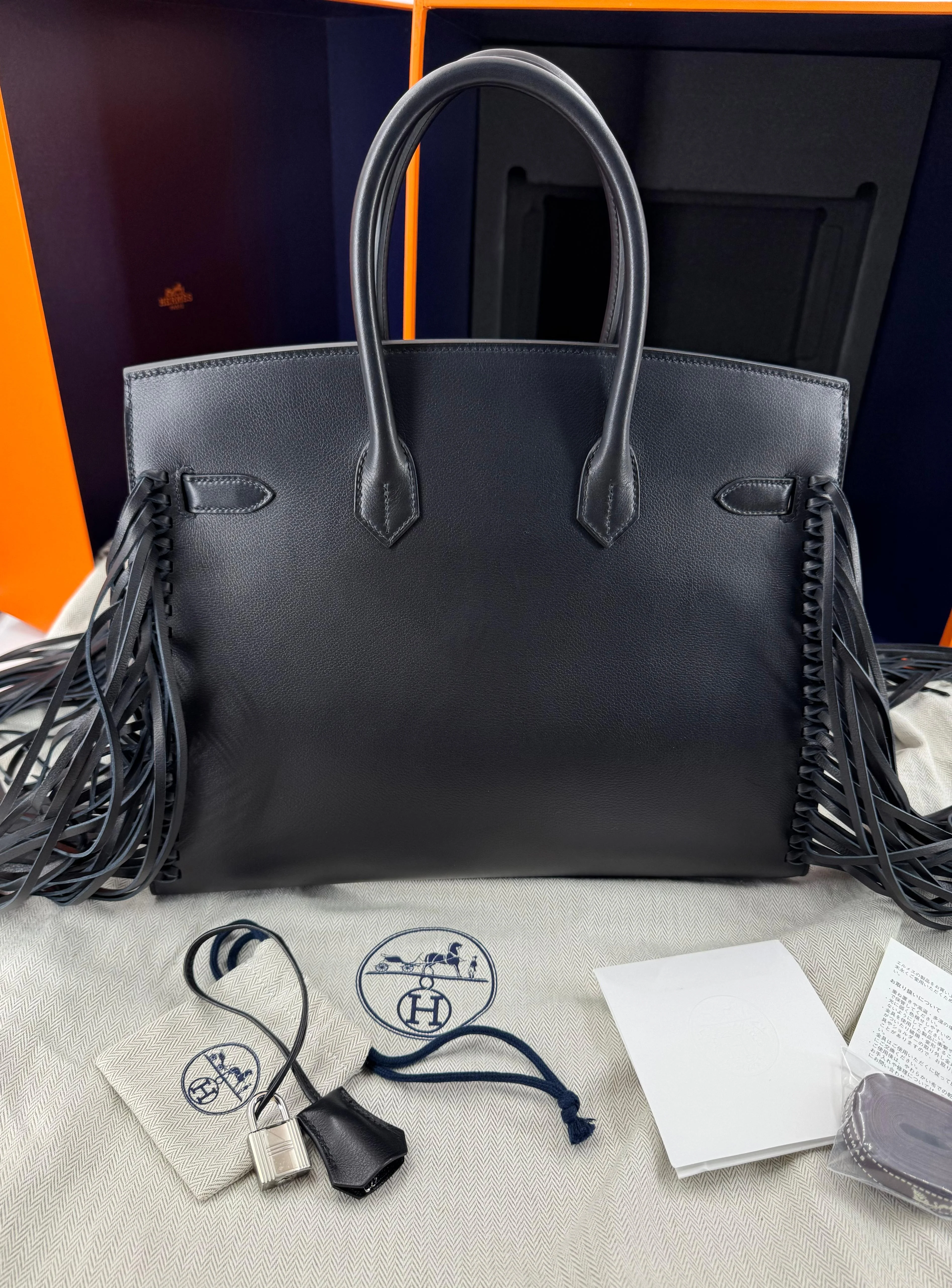 Hermès Birkin 35 Sellier Black Anate Fringe Evercolor leather Palladium Hardware - Image 17