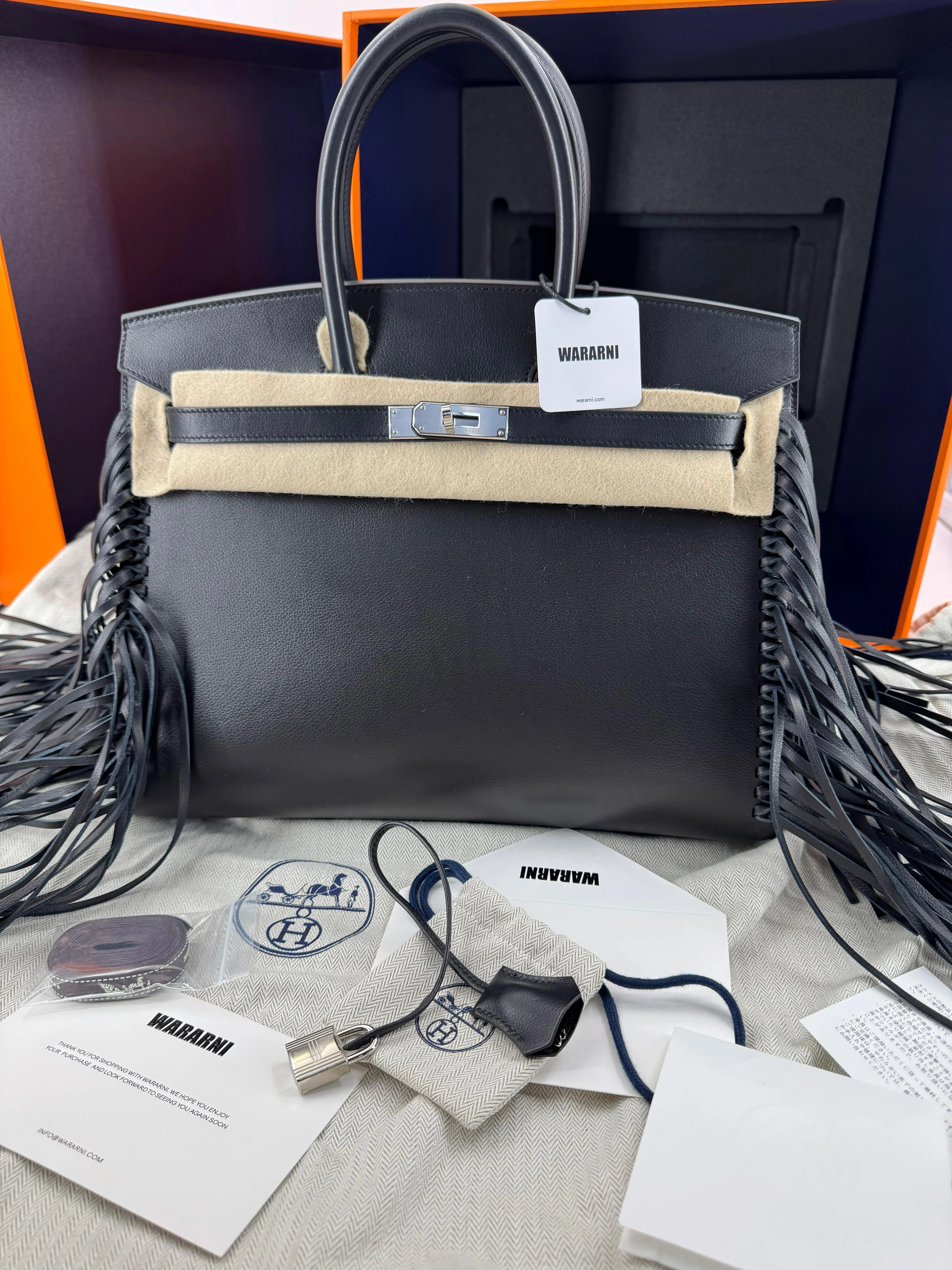 Hermès Birkin 35 Sellier Black Anate Fringe Evercolor leather Palladium Hardware - Image 2