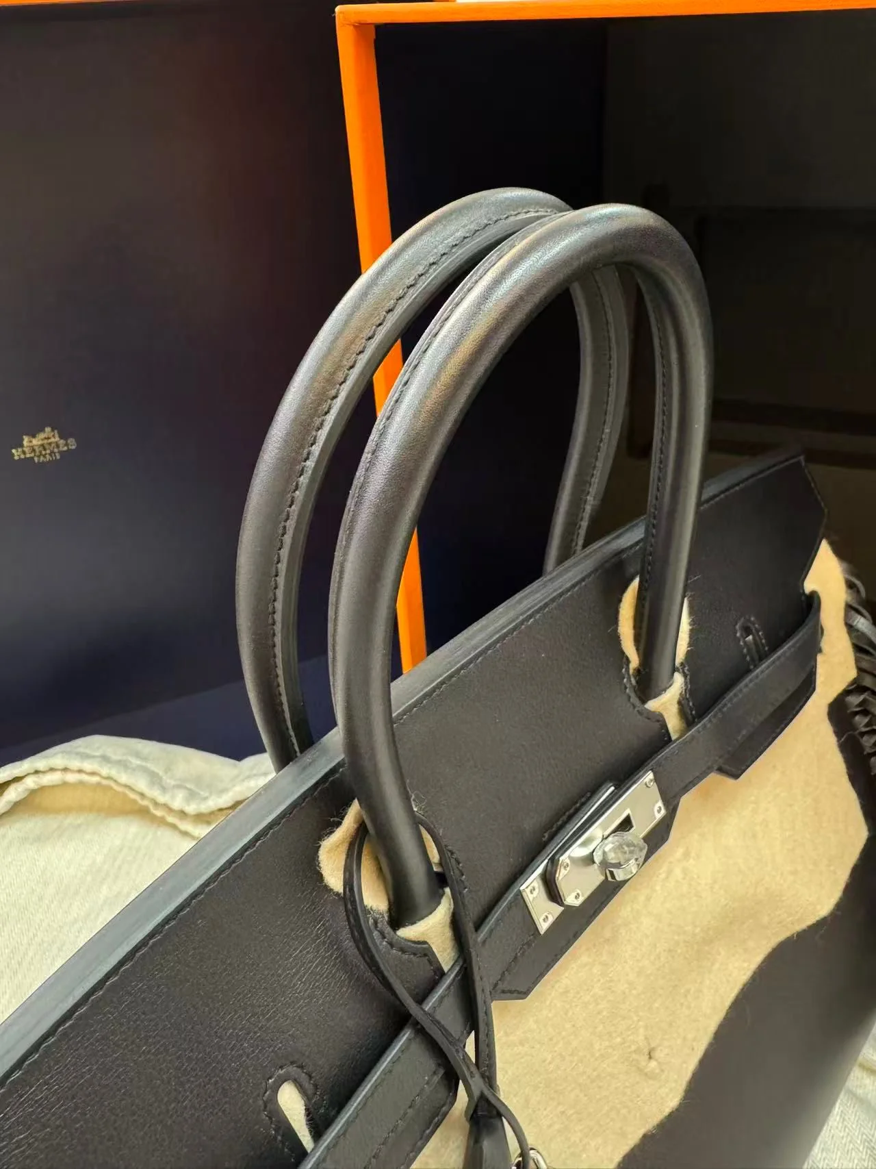Hermès Birkin 35 Sellier Black Anate Fringe Evercolor leather Palladium Hardware - Image 7