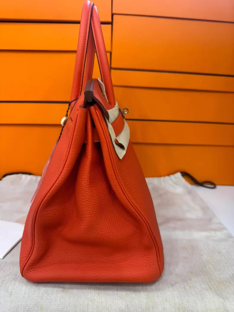 Hermes Birkin 35 Red Togo leather Palladium harwdare - Image 3