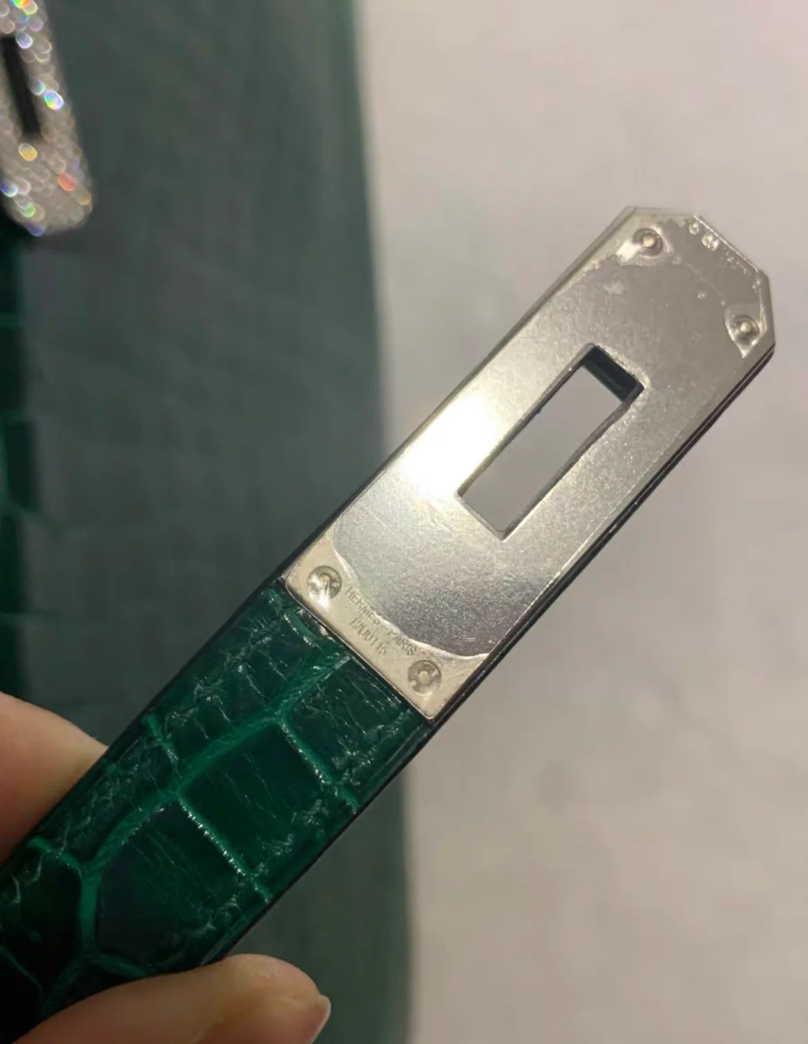 Hermes Birkin 40 Emerald Shiny Porosus Crocodile Diamond Hardware - Image 7