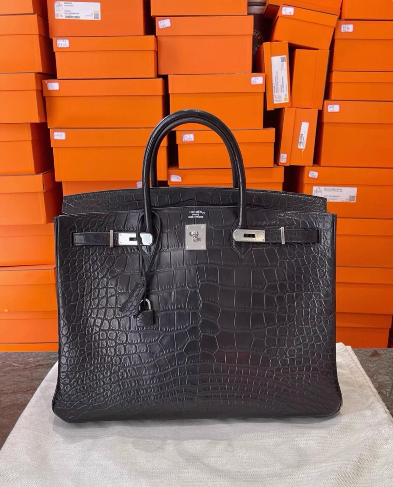 Hermes Birkin 40 black matte alligator leather palladium hardware