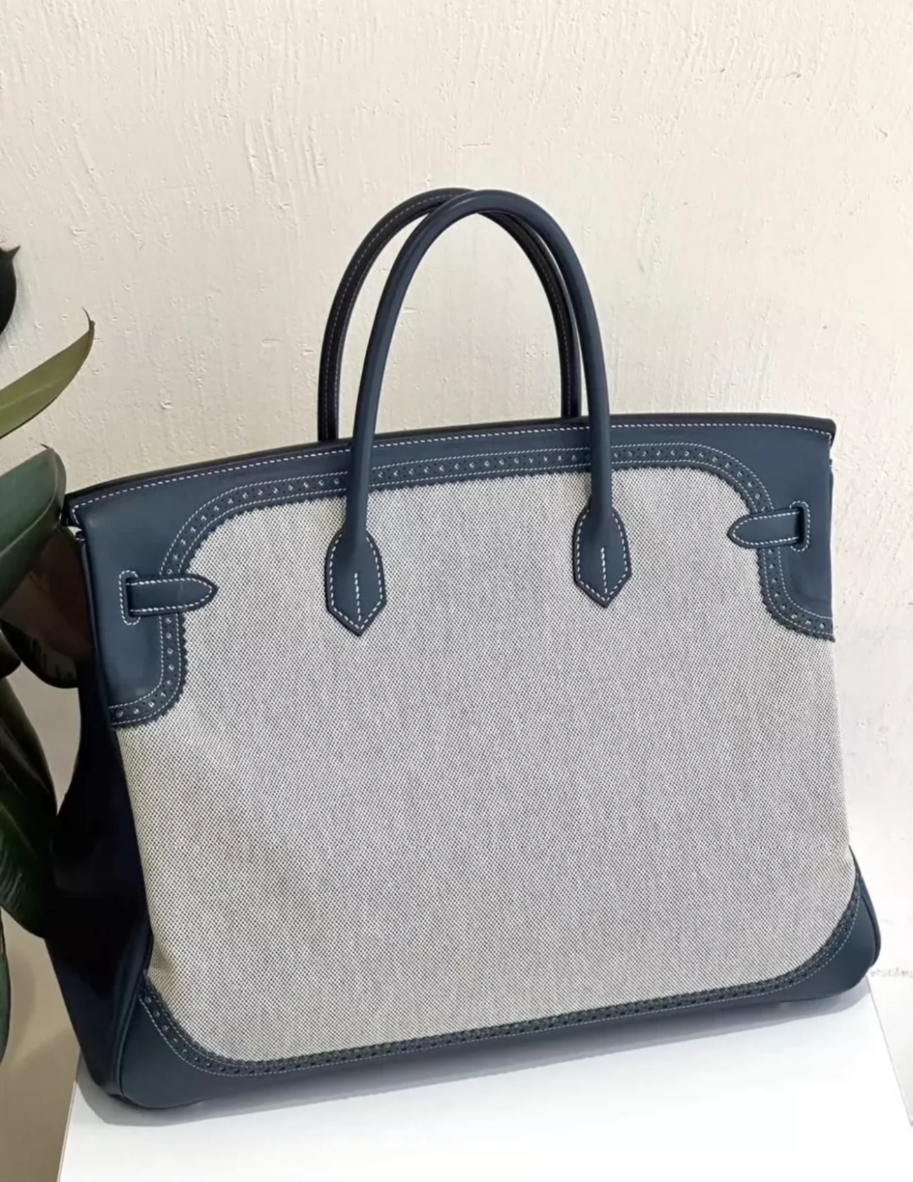 Hermes Birkin 40 Ghillies Bag Blue de Prusse Blue Toile with Palladium Hardware LIMITED EDITION - Image 2