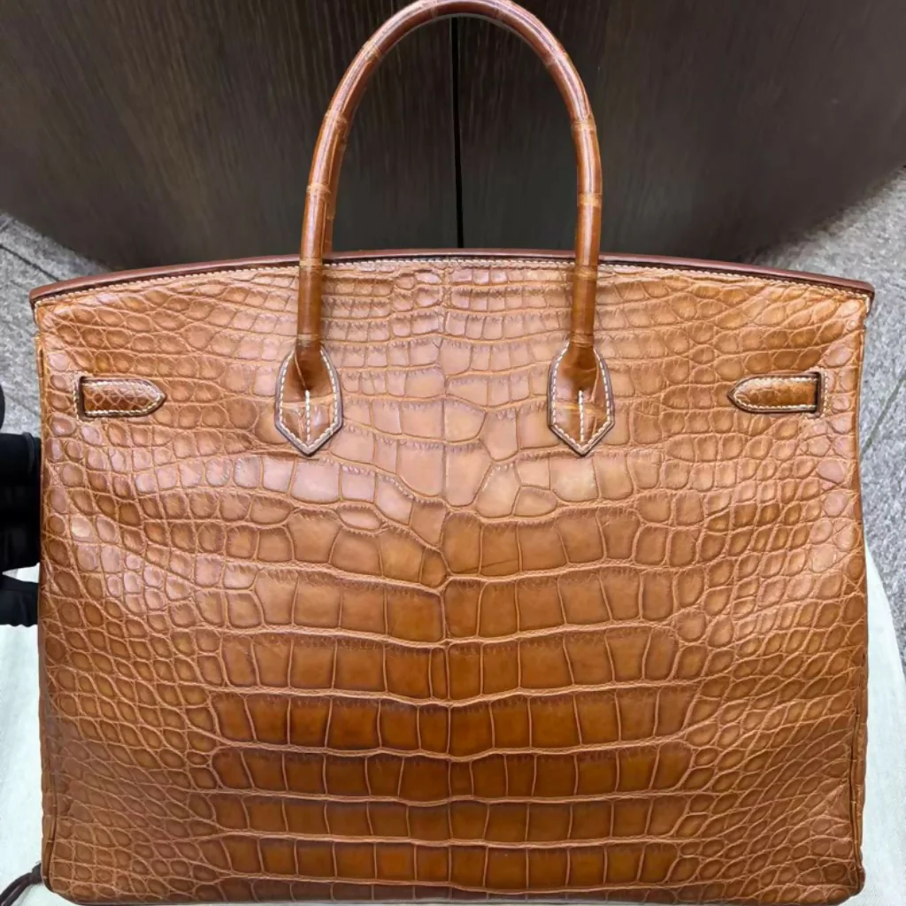 Rare Hermes Birkin 40 Gold Brown Matte Crocodile Leather with Palladium Hardware - Image 2