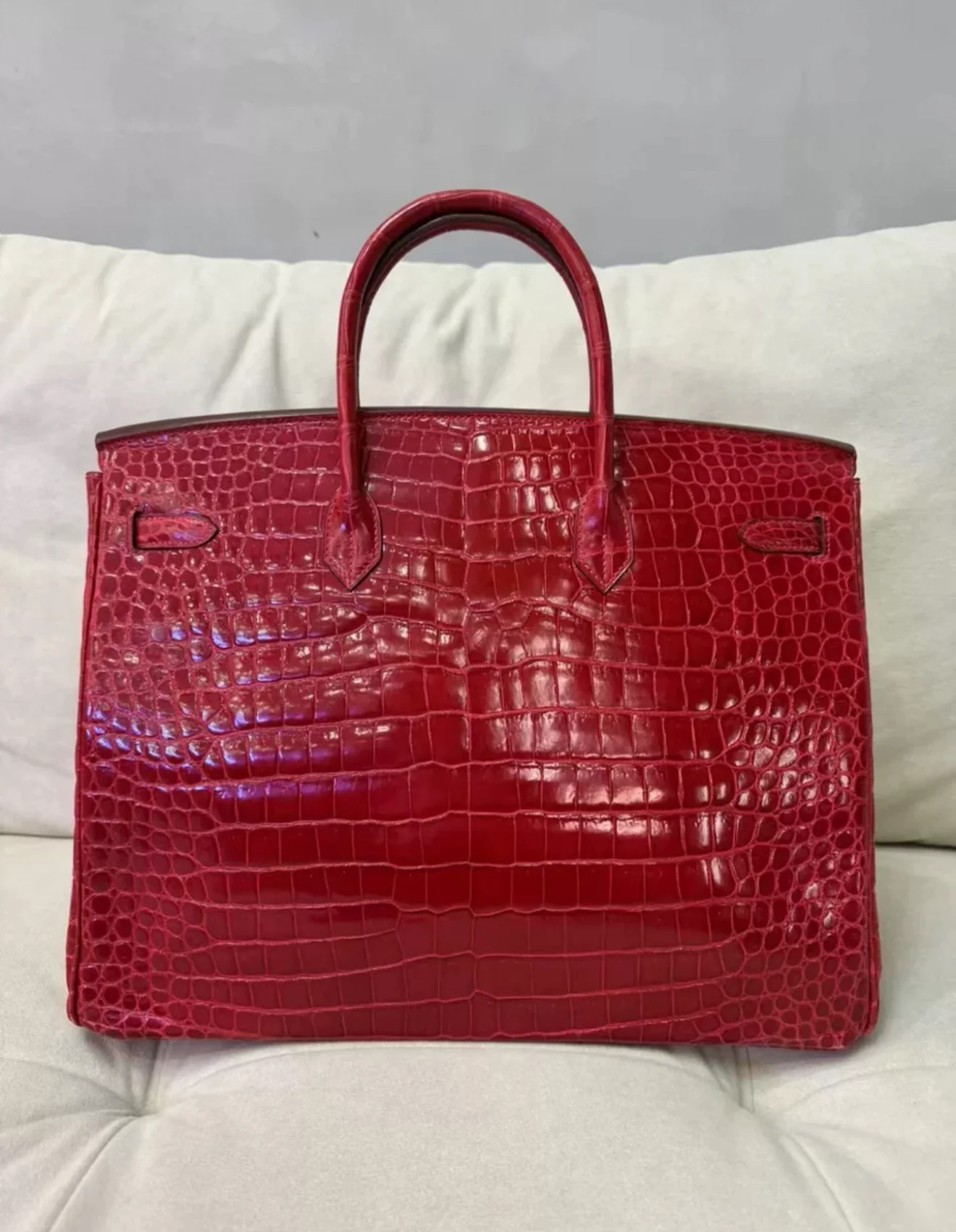 Hermès Birkin 40 Rouge Braise Shiny Porosus Crocodile 18K White Gold and Diamond Hardware - Image 4
