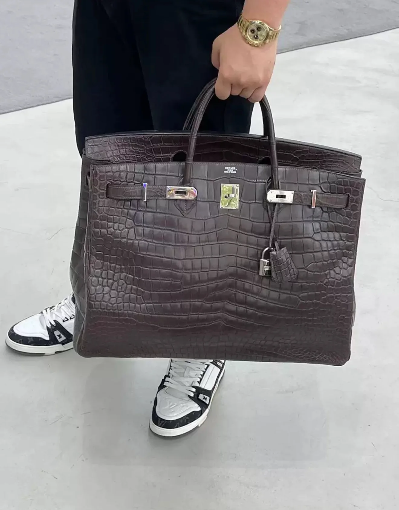 Hermes birkin 50 ebony matte leather crocodile palladium hardware - Image 3