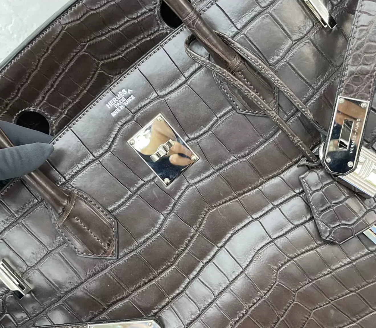 Hermes birkin 50 ebony matte leather crocodile palladium hardware - Image 4
