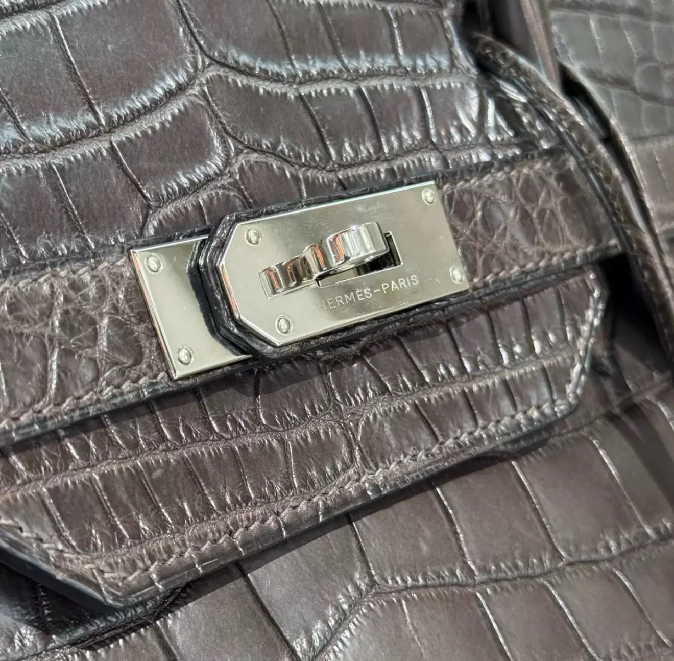 Hermes birkin 50 ebony matte leather crocodile palladium hardware - Image 5