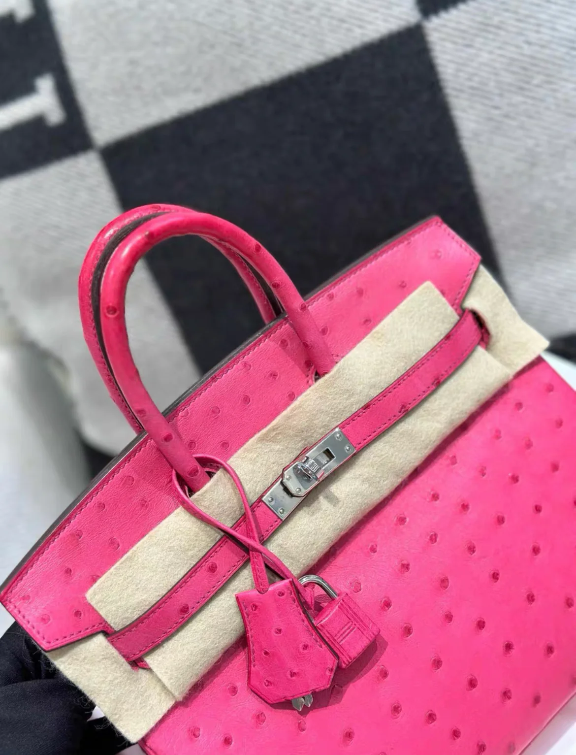 Hermes Birkin bag 25 Fuschia pink　Ostrich leather Palladium hardware - Image 7