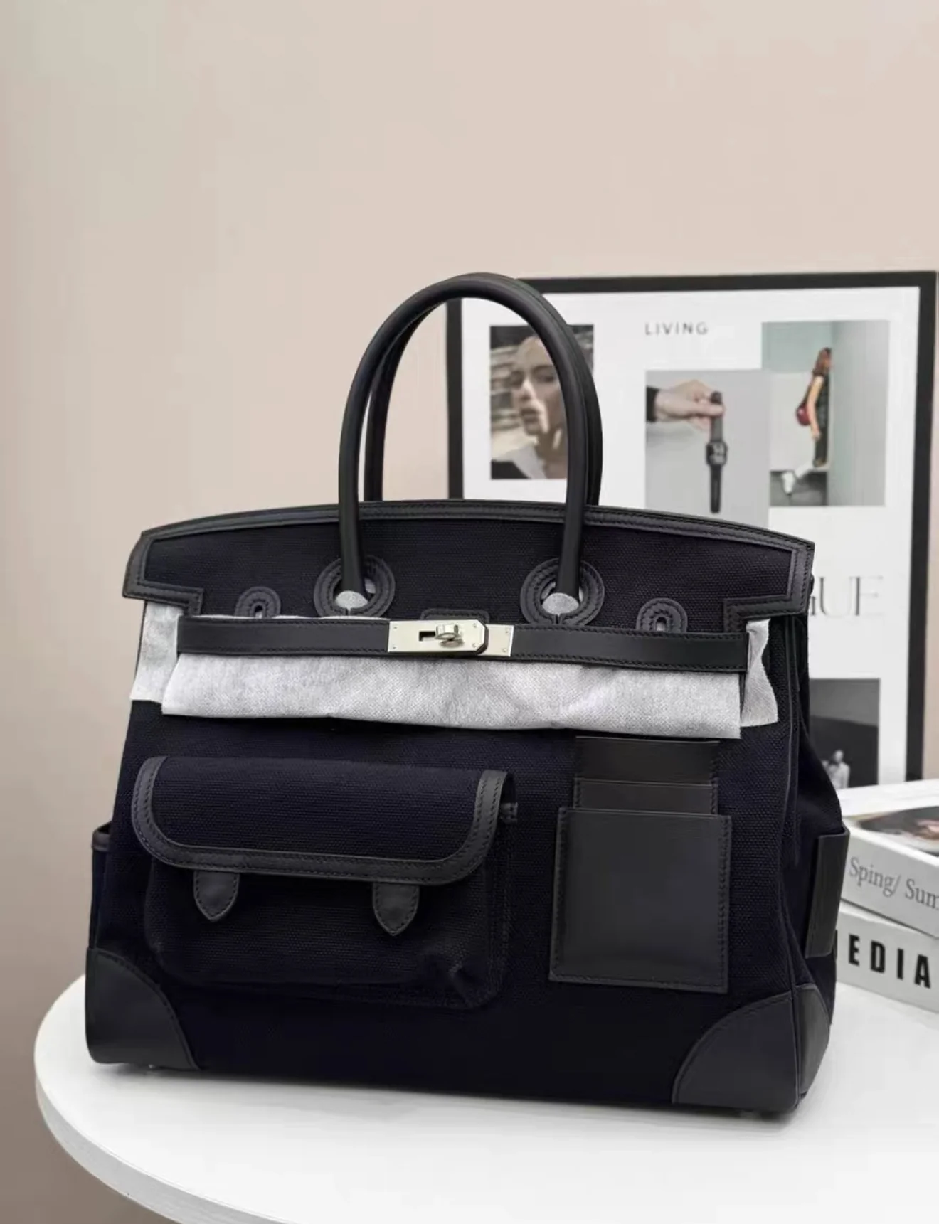 Hermès Birkin Cargo 35 Black Toile and Swift Palladium Hardware