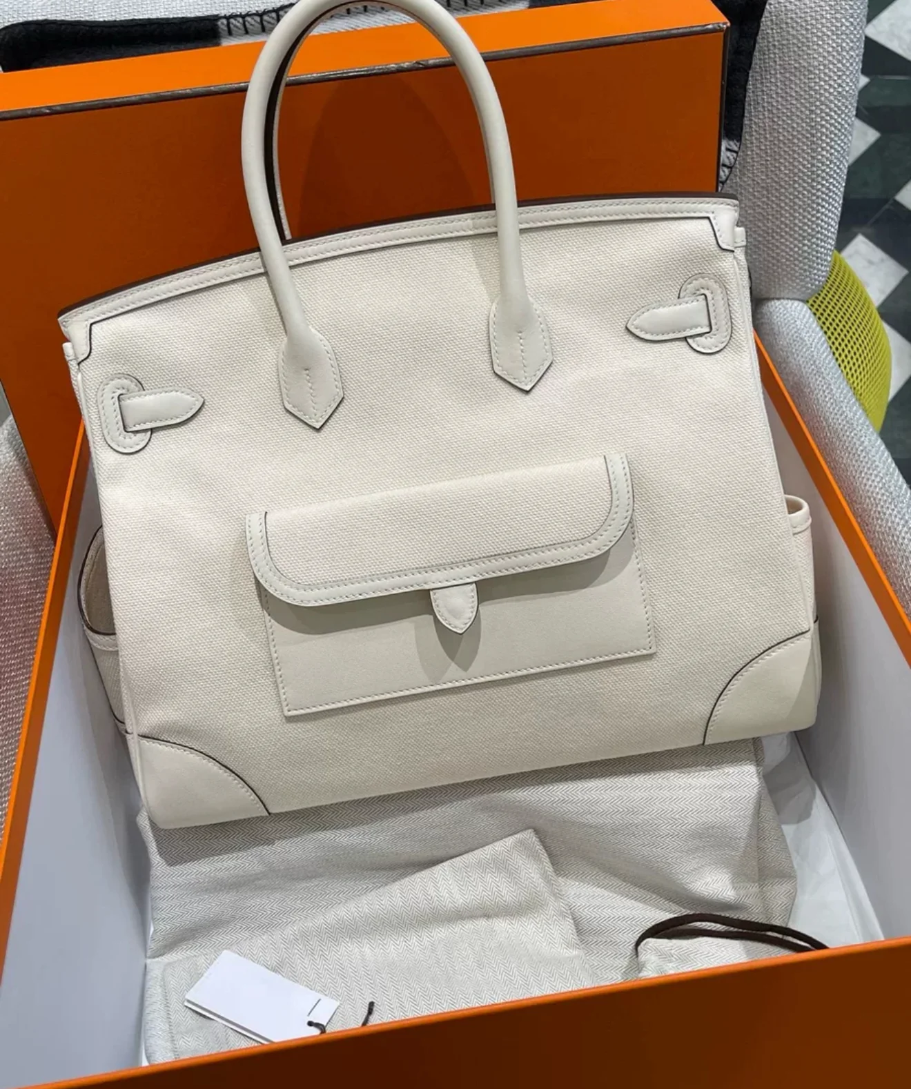 Hermès Birkin Cargo 35 Nata Toile and Swift Palladium Hardware - Image 7