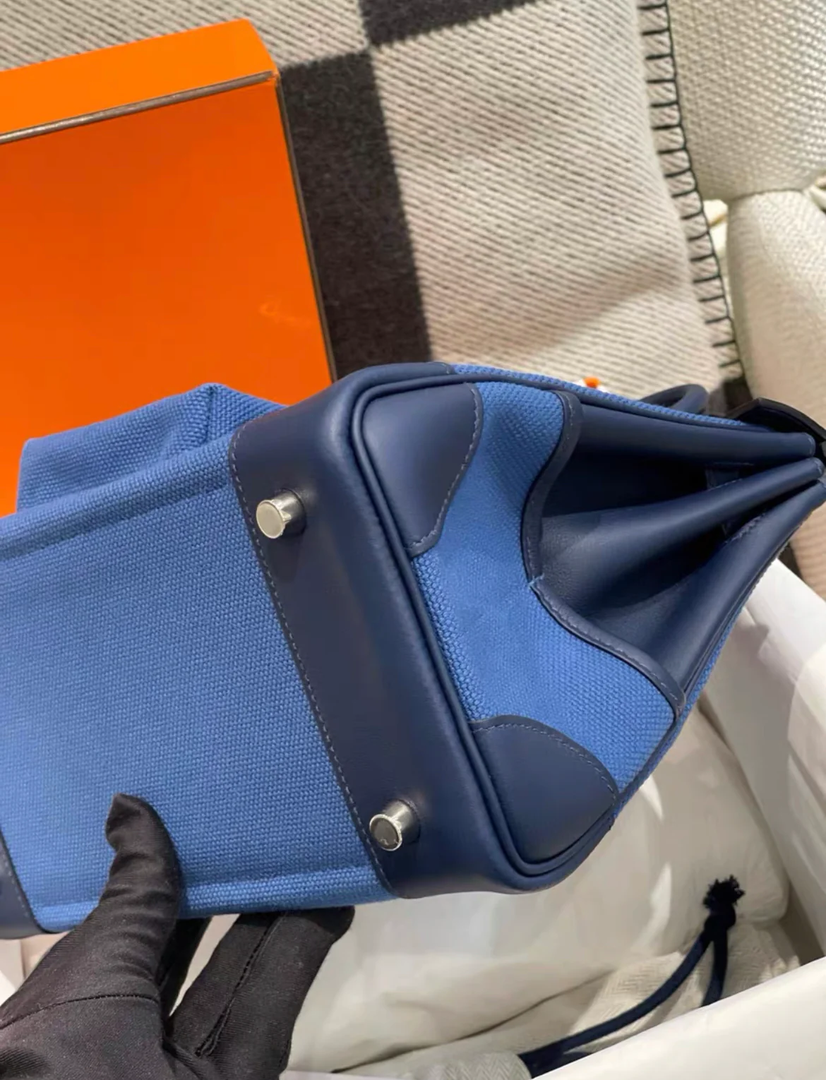 Hermes Birkin Cargo bag 25 Blue egee/Navy Canvas/Swift leather Palladium hardware - Image 4