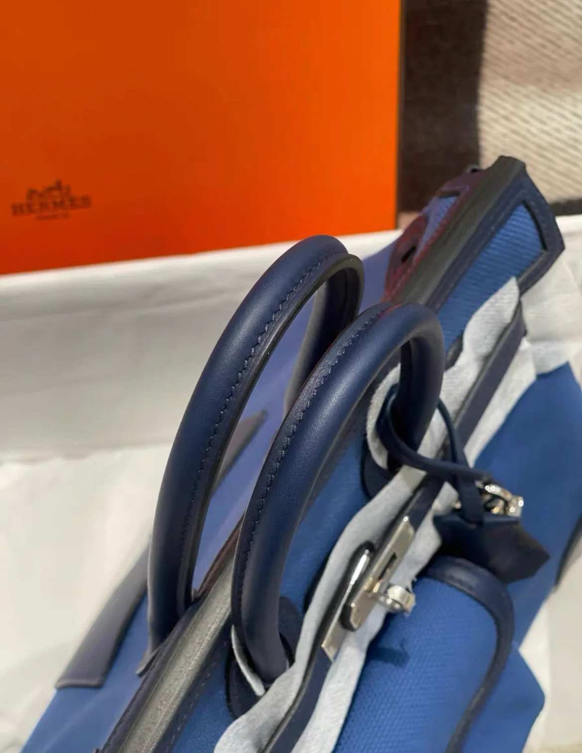 Hermes Birkin Cargo bag 25 Blue egee/Navy Canvas/Swift leather Palladium hardware - Image 6