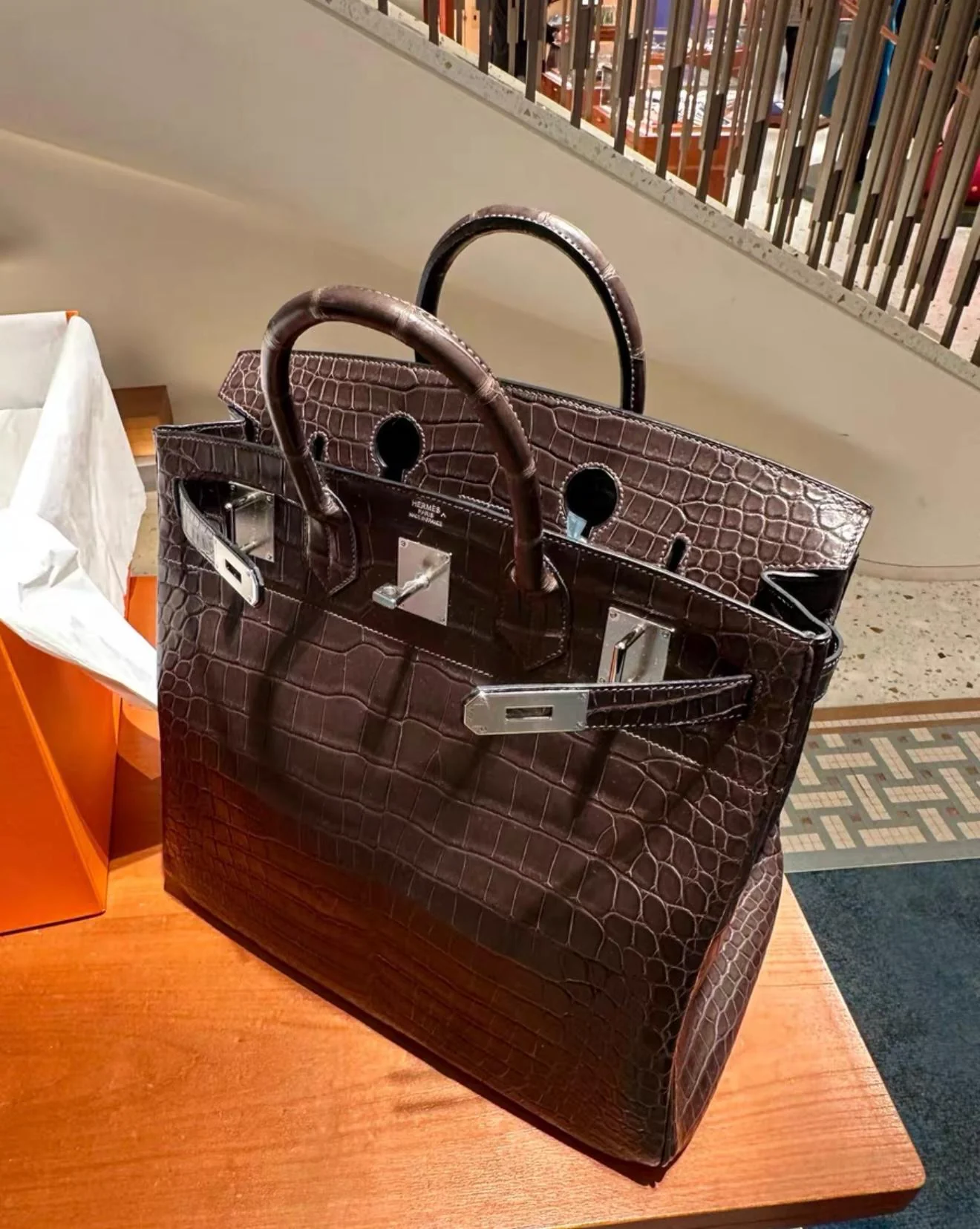 Hermès Birkin HAC 40 Ebony Matte Crocodile Palladium Hardware