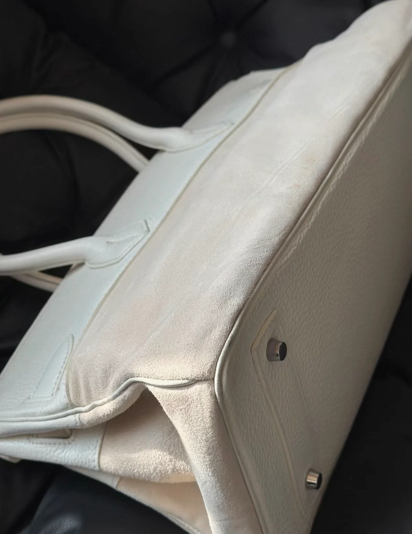 Hermes Birkin Shoulder 42 Cream White leather & Doblis suede with palladium hardware - Image 5
