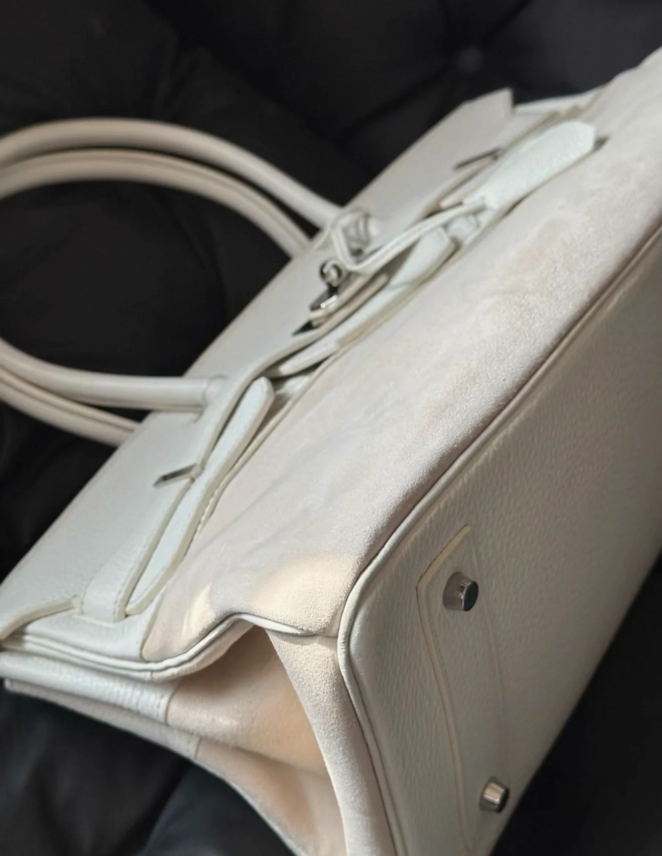 Hermes Birkin Shoulder 42 Cream White leather & Doblis suede with palladium hardware - Image 6