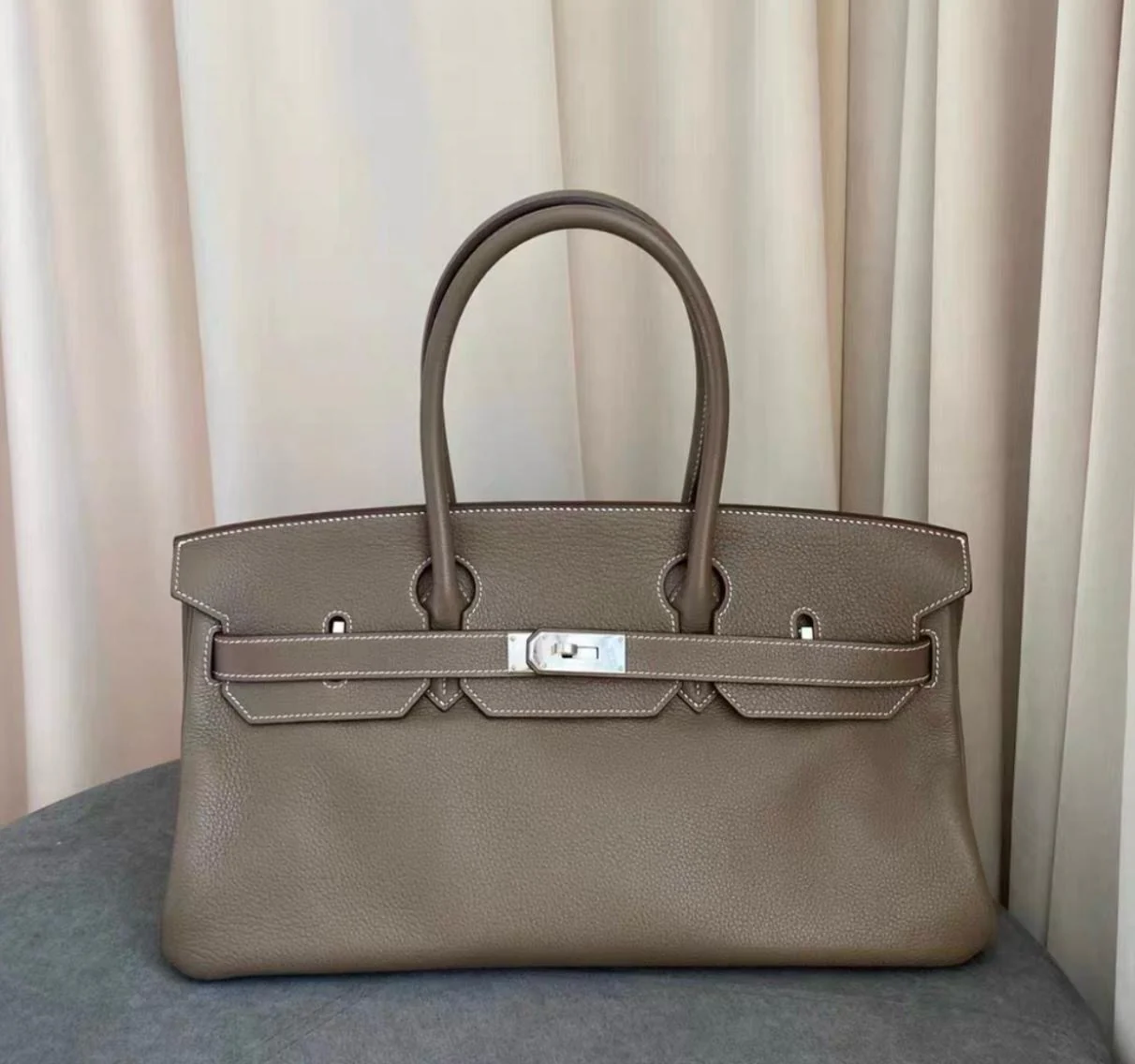 Hermes Birkin Shoulder Etoupe Togo Leather Palladium Hardware