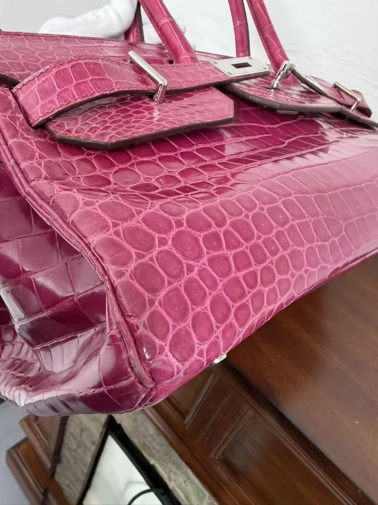 Hermès Birkin Shoulder JPG 42 Pink J7 Shiny Crocodile Palladium Hardware – Rare Exotic Statement Bag - Image 5