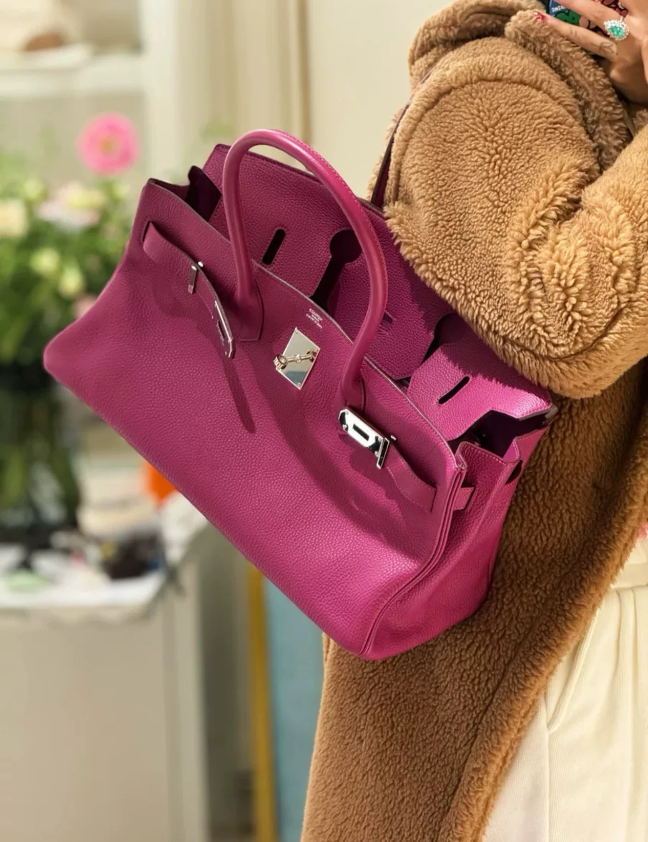 HERMÈS Birkin Shoulder Rose Pourpre Togo Leather Palladium Hardware - Image 5