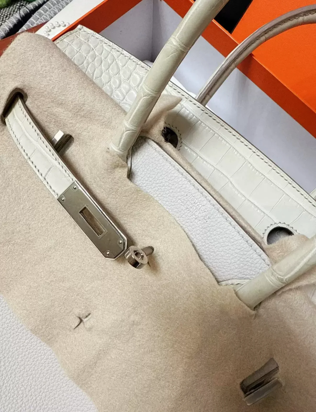 Hermes Birkin Touch 30 Beton Togo leather/Matt alligator crocodile leather Palladium hardware - Image 3
