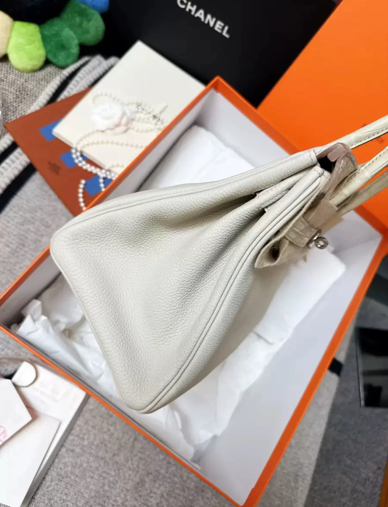 Hermes Birkin Touch 30 Beton Togo leather/Matt alligator crocodile leather Palladium hardware - Image 4