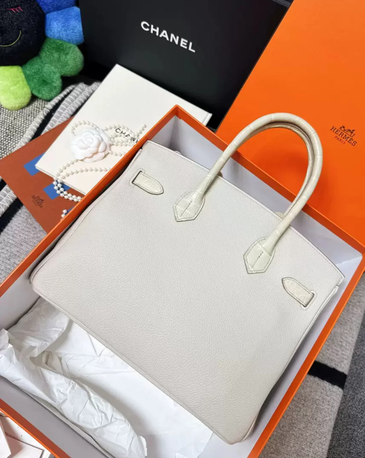 Hermes Birkin Touch 30 Beton Togo leather/Matt alligator crocodile leather Palladium hardware - Image 5