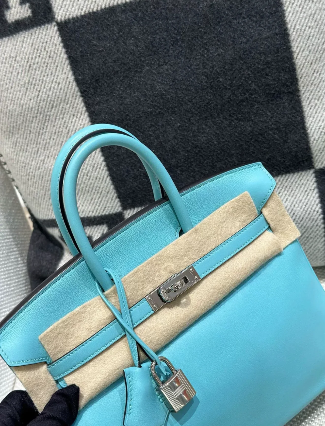 Hermes birkin 25 Bleu Atoll Swift leather Palladium Hardware - Image 5