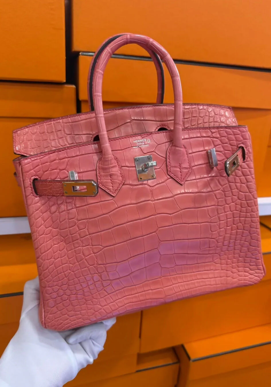 Hermes birkin25 rose azalée matte crocodile leather palladium hardware - Image 2