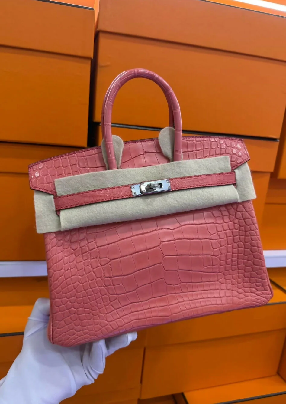 Hermes birkin25 rose azalée matte crocodile leather palladium hardware - Image 3