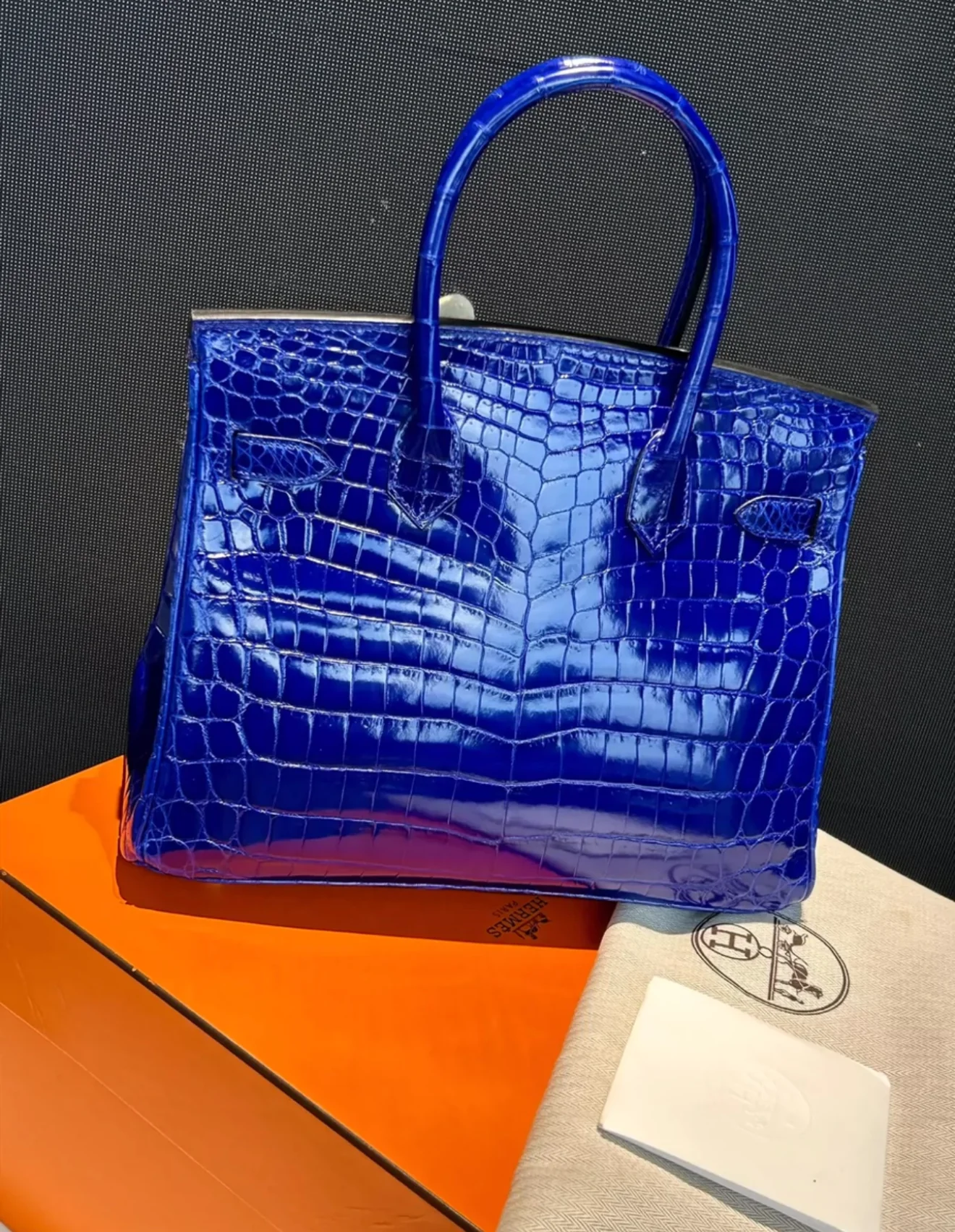 Hermes Birkin30 Electric Blue Shiny Crocodile Leather Gold Hardware - Image 2