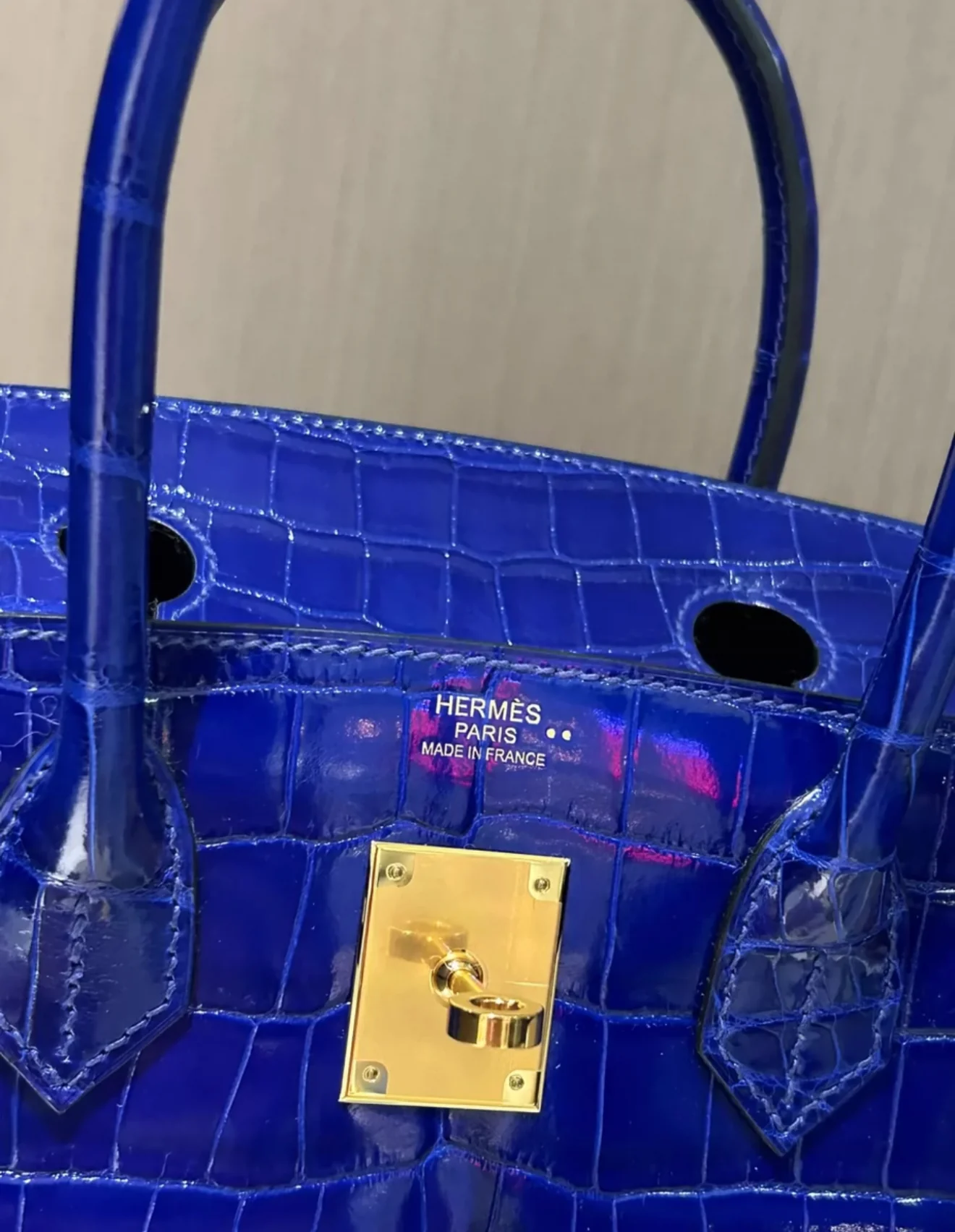 Hermes Birkin30 Electric Blue Shiny Crocodile Leather Gold Hardware - Image 6