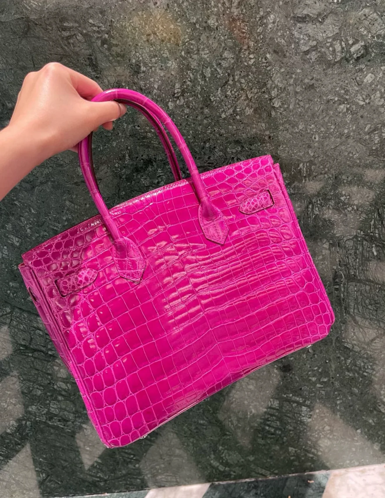 HERMÈS Birkin 30 Rose Scheherazade (J5) Shiny Niloticus Crocodile Palladium hardware - Image 2