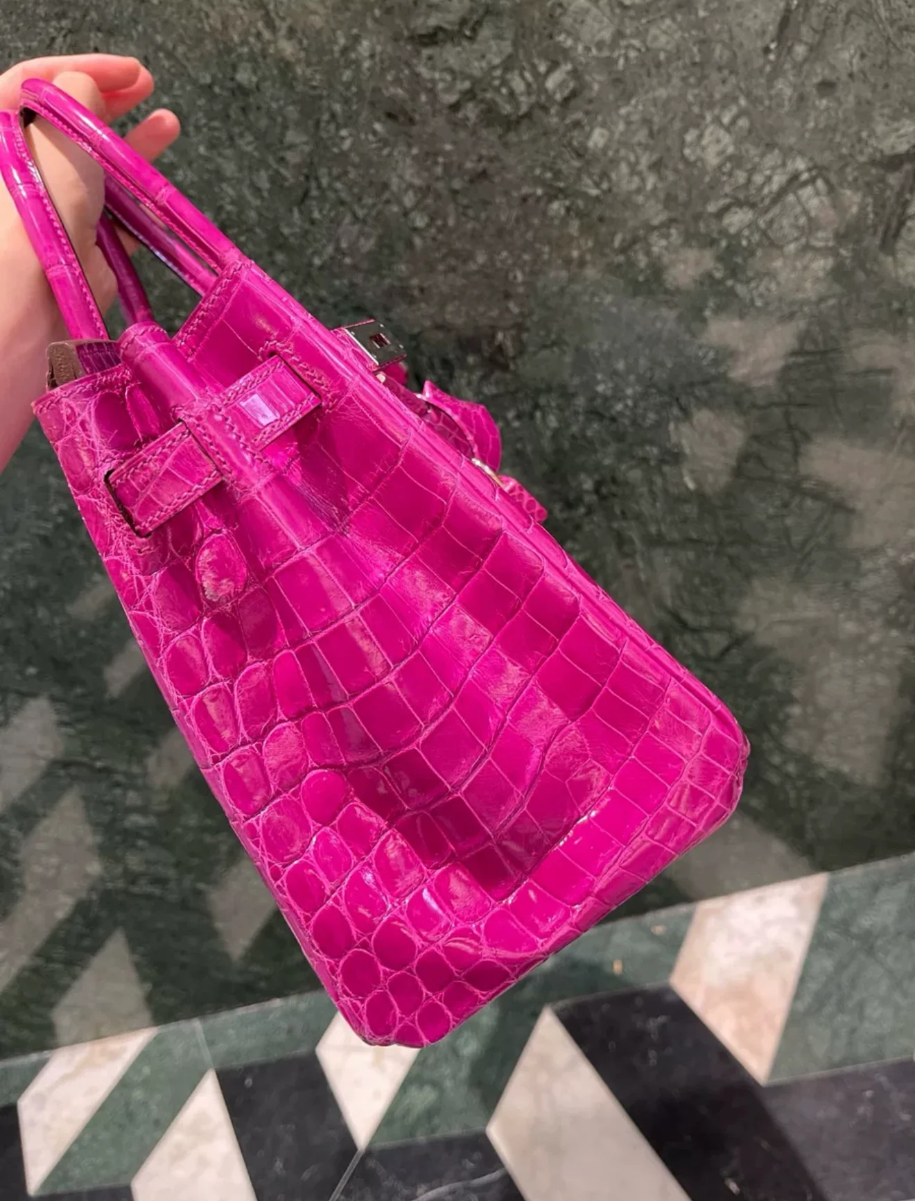 HERMÈS Birkin 30 Rose Scheherazade (J5) Shiny Niloticus Crocodile Palladium hardware - Image 3