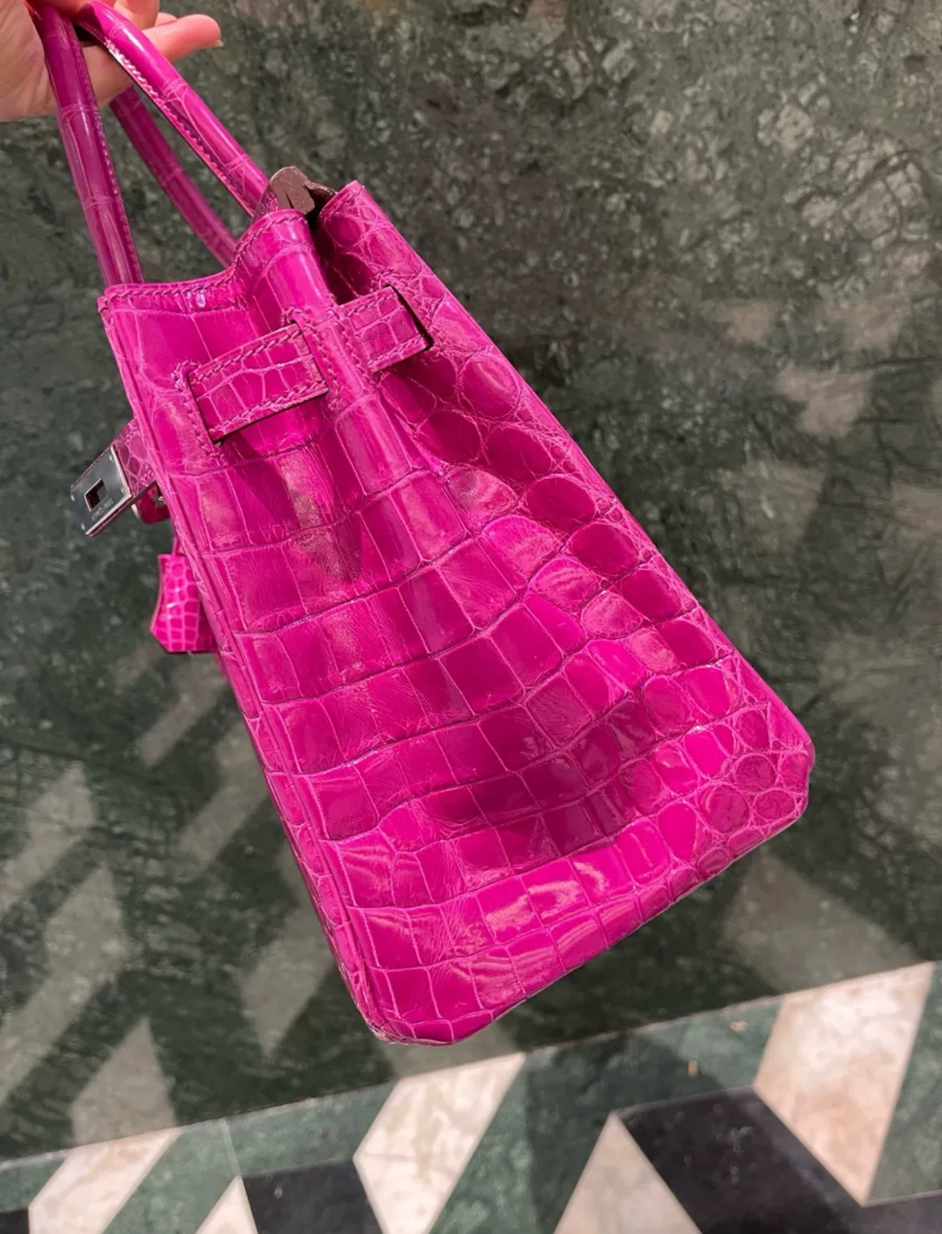 HERMÈS Birkin 30 Rose Scheherazade (J5) Shiny Niloticus Crocodile Palladium hardware - Image 4